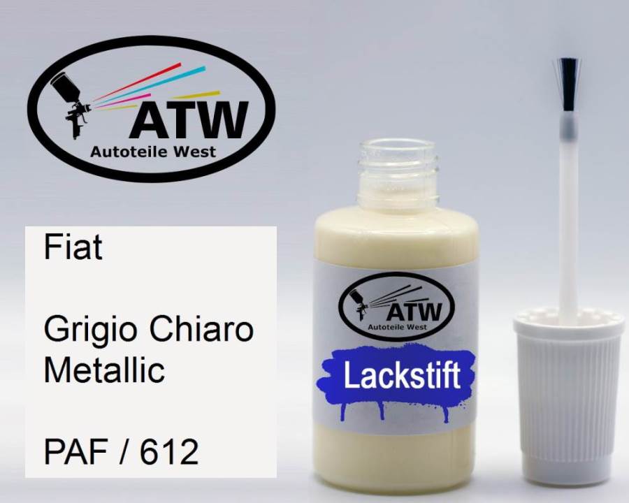 Fiat, Grigio Chiaro Metallic, PAF / 612: 20ml Lackstift, von ATW Autoteile West.